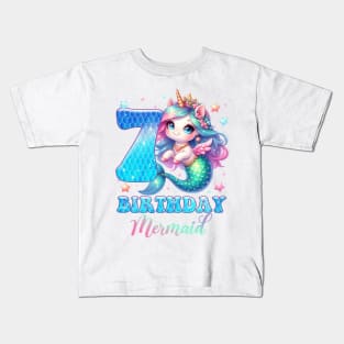 Unicorn Mermaid 7th Birthday 7 Year Old Party Girls B-day Gift For Girls Kids Kids T-Shirt